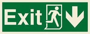 Exit, running man symbol, arrow down on right